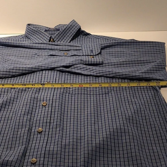 Arrow men's long sleeve button-down shirt large blue/white plaid check - Picture 5 of 11